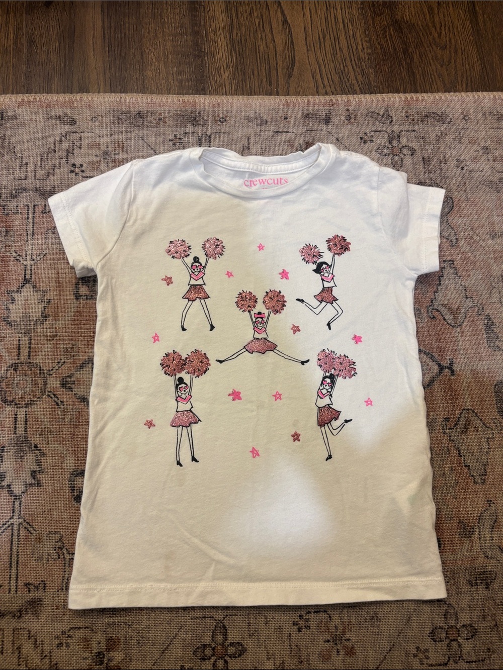 J. Crew Crewcuts White Girls' Cheerleader Tee with Pink Pom Graphics